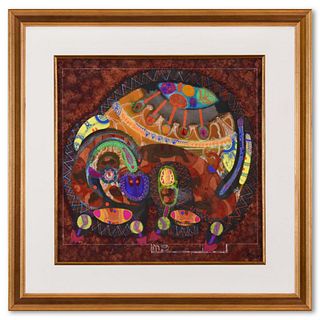 Lu Hong, "Earth Pig (1997)" Framed Original Mixed Media Painting, Hand Signed with Letter of Authenticity.