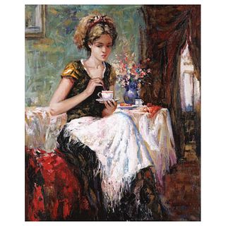 Igor Semeko, "Cue of Tea" Hand Signed Limited Edition Giclee on Canvas with Letter of Authenticity.