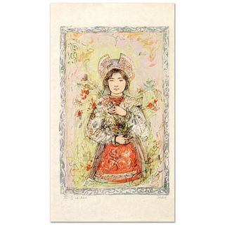 Tonnette Limited Edition Lithograph by Edna Hibel (1917-2014), Numbered and Hand Signed with Certificate of Authenticity.