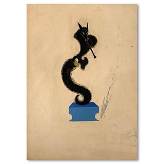 Erte (1892-1990), "Final, La Fontaine" Original Gauche Painting with Gold Leaf, Hand Signed with Letter of Authenticity.