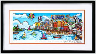 Charles Fazzino- 3D Construction Silkscreen Serigraph "An Atlantic City Summer (Orange)"