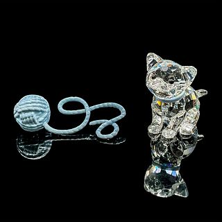 2pc Swarovski Crystal Figurine, Sitting Kitten With Yarn