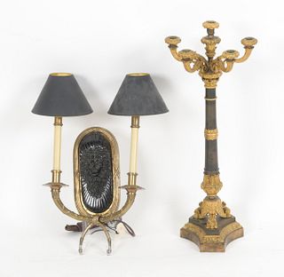 French Gilt and Patinated Bronze Candelabrum