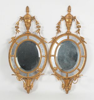 Pair of George III Style Gilt Composition Girandole Mirrors