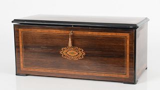 Swiss Marquetry Inlaid Rosewood Cylinder Music Box