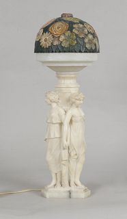 Carved Alabaster Table Lamp: Three Graces