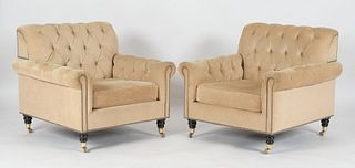 Pair of Fully Upholstered Tufted Club Armchairs