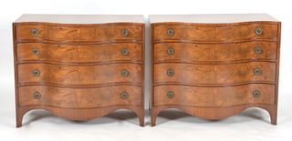Pair of George III Style Serpentine Mahogany Chests