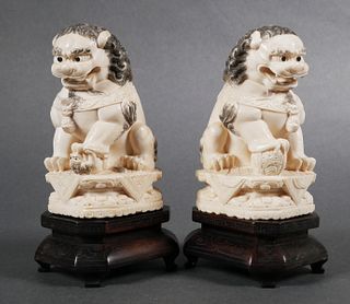 Antique Chinese Carved Ivory Foo Dogs