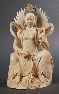 Antique Chinese Ivory Guanyin Seated Figure