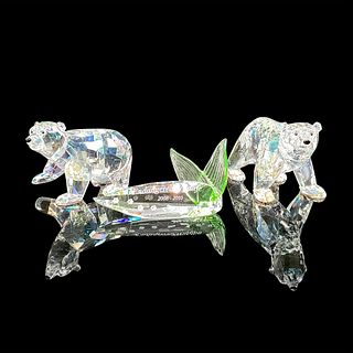 2pc Swarovski Crystal Figurines, Polar Bear Cubs + Plaque