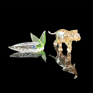 2pc Swarovski Crystal Figurine, Young Elephant + Plaque