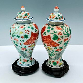 Pair of Chinese Porcelain Multi-Colored Tea Caddies