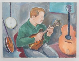 May Bender (1921 - 2011) Oil on Canvas, Bluegrass Musician