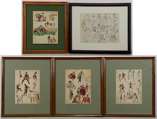 GASSER, Henry. Lot of 5 Theatrical Figure Studies.