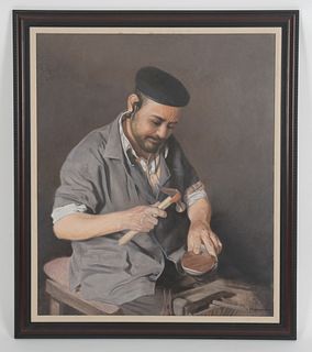 Judaica Genre Portrait of a Cobbler, Oil on Canvas