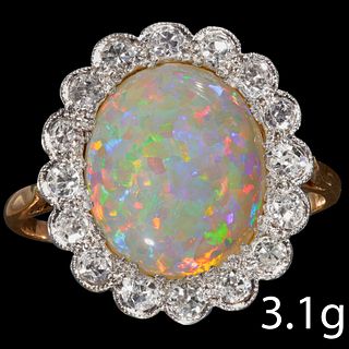 ART DECO OPAL AND DIAMOND CLUSTER RING