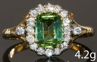ANTIQUE TOURMALINE AND DIAMOND CLUSTER RING