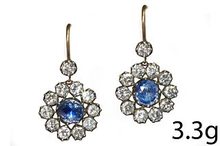 PAIR OF ANTIQUE SAPPHIRE AND DIAMOND EARRINGS