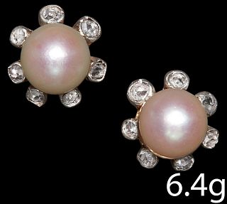 ANTIQUE PAIR OF PEARL AND DIAMOND EARRINGS