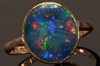 FINE BLACK OPAL SOLITAIRE RING