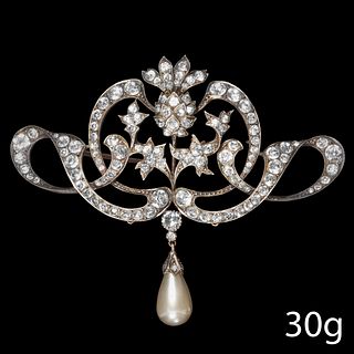 BELLE EPOQUE PASTE BROOCH, WITH A PEARL DROP