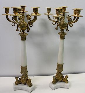 Pair Of Empire Dore Bronze and White Marble