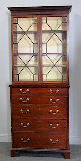 Antique English Mahogany Secretary Bookcase.