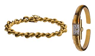 Paul Franz 18k Yellow Gold Wristwatch and Link Bracelet