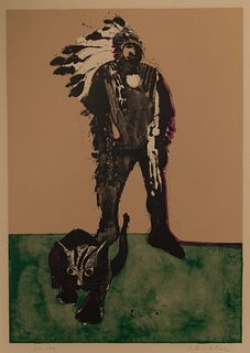 Fritz Scholder (American, 1937-2005) 'Indian with Cat' Lithograph
