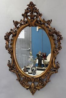 Antique Rococo Carved Giltwood Italian Mirror.