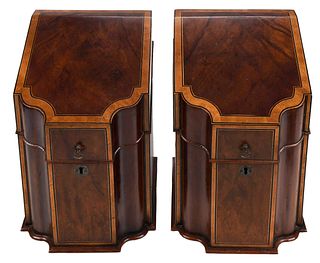 Pair George III Mahogany and Satinwood Knife Boxes