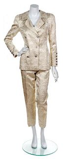 An Oscar de la Renta Gold Brocade Pant Suit, Both Size 6.