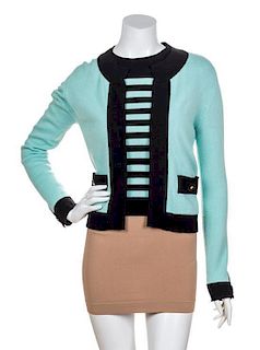 A Chanel Turquoise Cashmere Sweater Set, No Size.