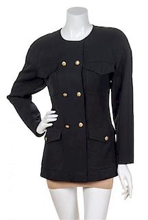 A Chanel Black Double Breasted Jacket, Size 38.