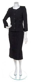 A Chanel Black Pique Skirt Suit, Size 38.