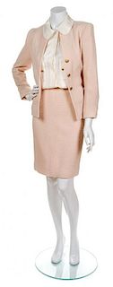 A Chanel Blush Wool Boucle Skirt Suit, Size 36.