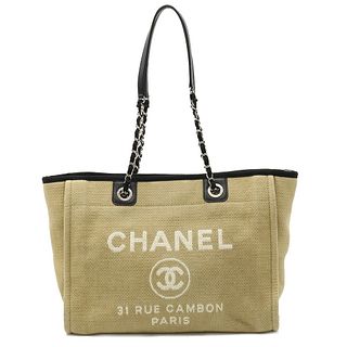 CHANEL DEAUVILLE LINE CANVAS & LEATHER TOTE BAG
