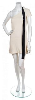 A Chanel Cream Knit One Shoulder Dress, Size 36.