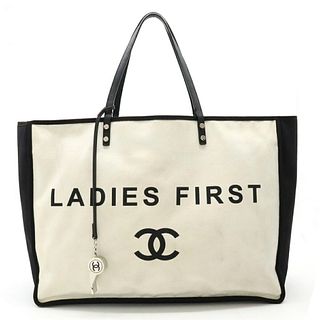 CHANEL LADIES FIRST CANVAS & LEATHER TOTE BAG