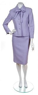 A Chanel Lavender Wool Boucle Skirt Suit, Size 38.