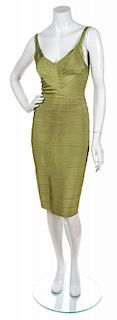 An Herve Leger Couture Green Dress, Size L.