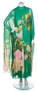 A Hanae Mori Green Floral Gown, Size 10.