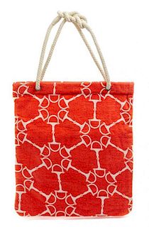 An Hermes Orange and White Cotton Beach Bag,