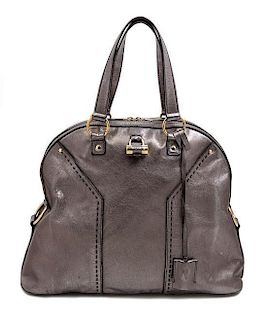 A Yves Saint Laurent Metallic Muse Handbag, 18" x 12.5" x 4", 7" strap drop.