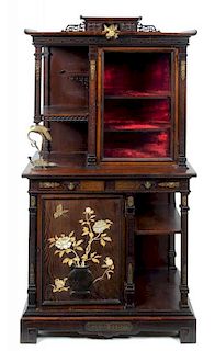 * A French Gilt Bronze Mounted Japonesque Vitrine Cabinet Height 64 x width 33 1/2 x depth 16 3/4 inches.