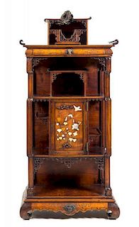 * A French Mahogany Japonesque Vitrine Cabinet Height 56 3/4 x width 26 3/8 x depth 12 inches.