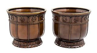 * A Pair of Japanese Bronze Jardinieres Height 9 inches.