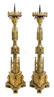 * A Pair of Gothic Revival Gilt Bronze Prickets Height 31 5/8 inches.