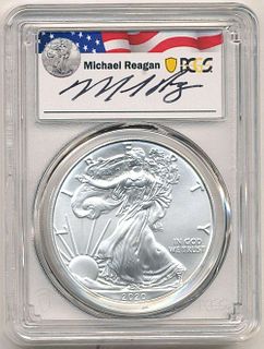 2020(S) American Silver Eagle PCGS MS70 Signed By Michael Reagen